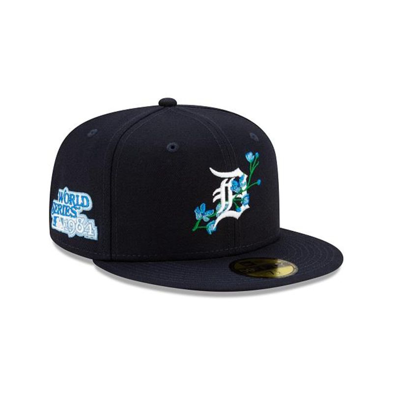 MLB Detroit Tigers Side Patch Bloom 59Fifty Fitted (KUJ2405) - Blue New Era Caps